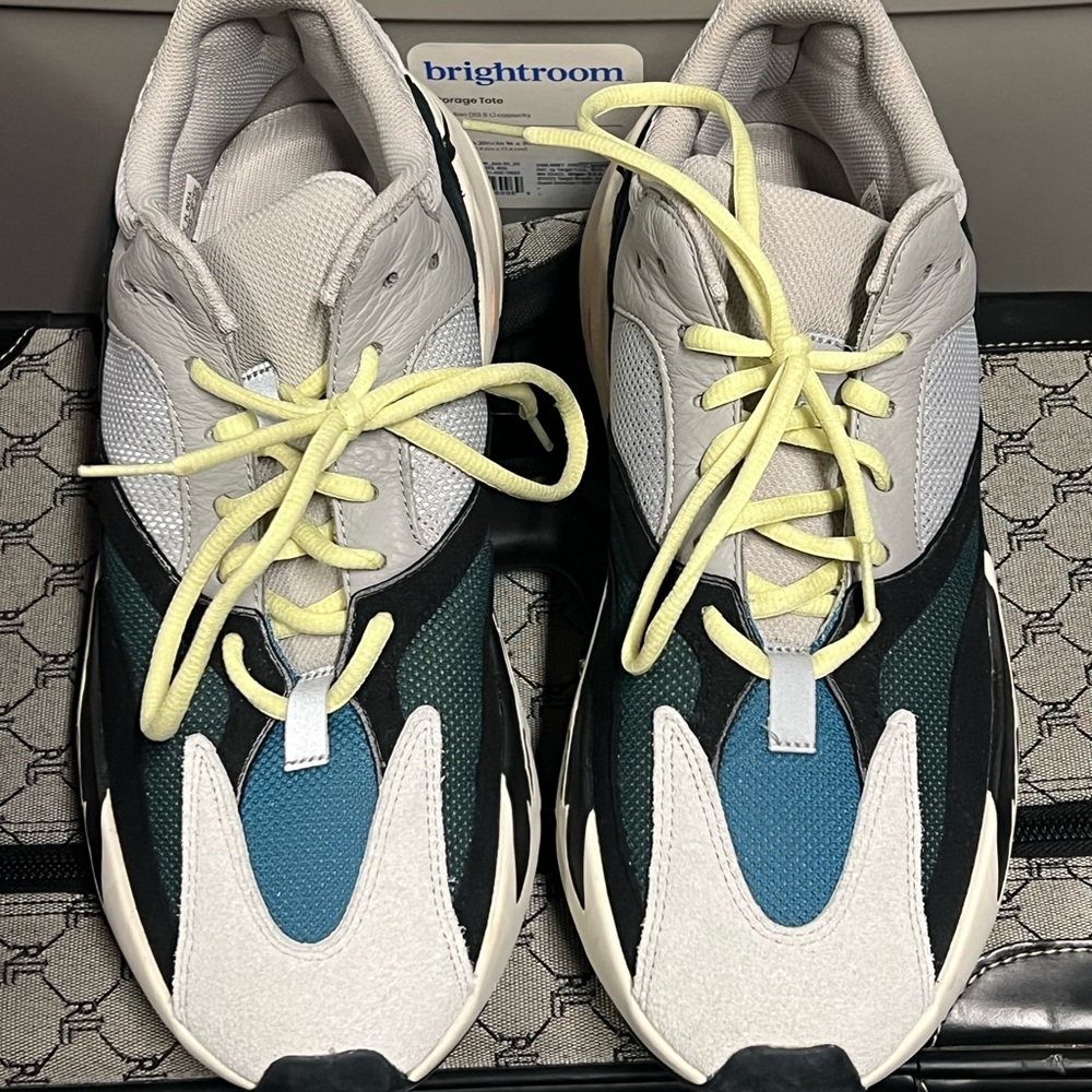 Chunky Teal & Gray Athletic Sneakers with Yellow Laces - Picture 2 of 6